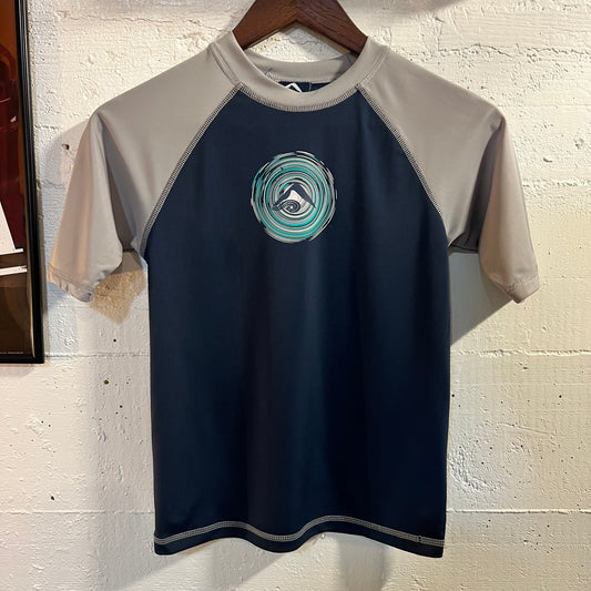 2000's Kanu Surf Short/Raglan Sleeve Rashguard - Size Large (12) - Blue/Grey
