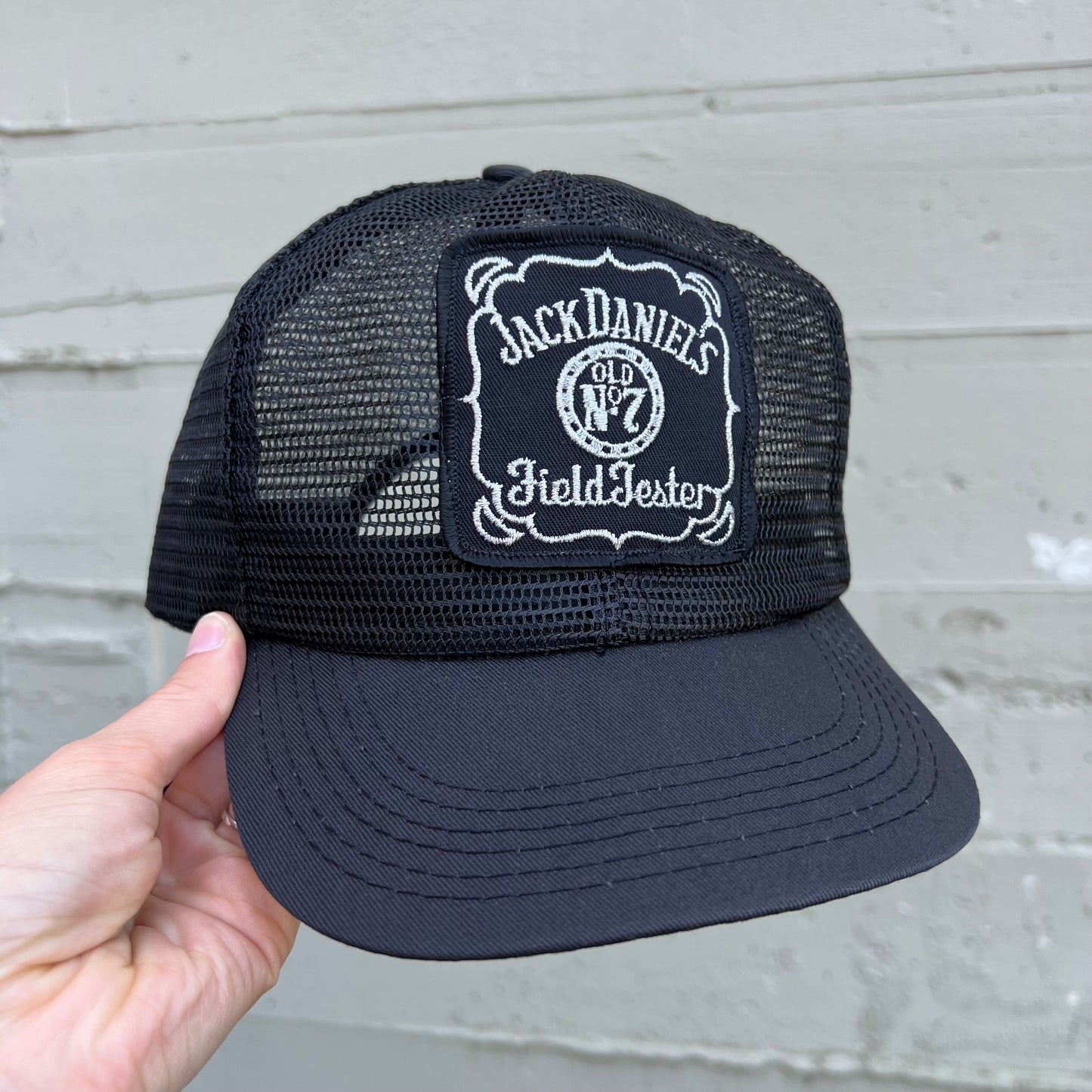 Vintage 1980's Jack Daniels Field Tester Full Mesh Trucker Hat - O/S - Made In USA - Black/Silver