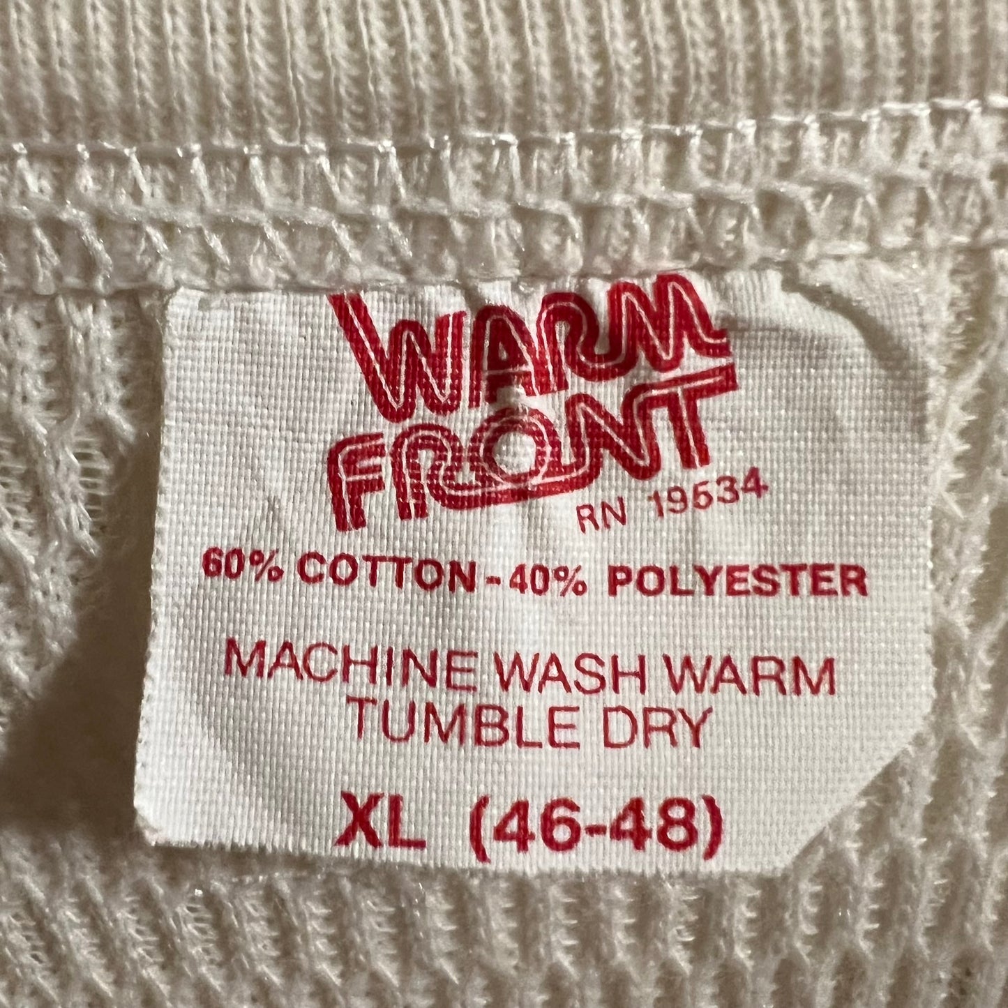 Vintage 80’s Warm Front Honeycomb Knitted Thermal Long Sleeve Shirt - Size XL - Made In USA - Antique White