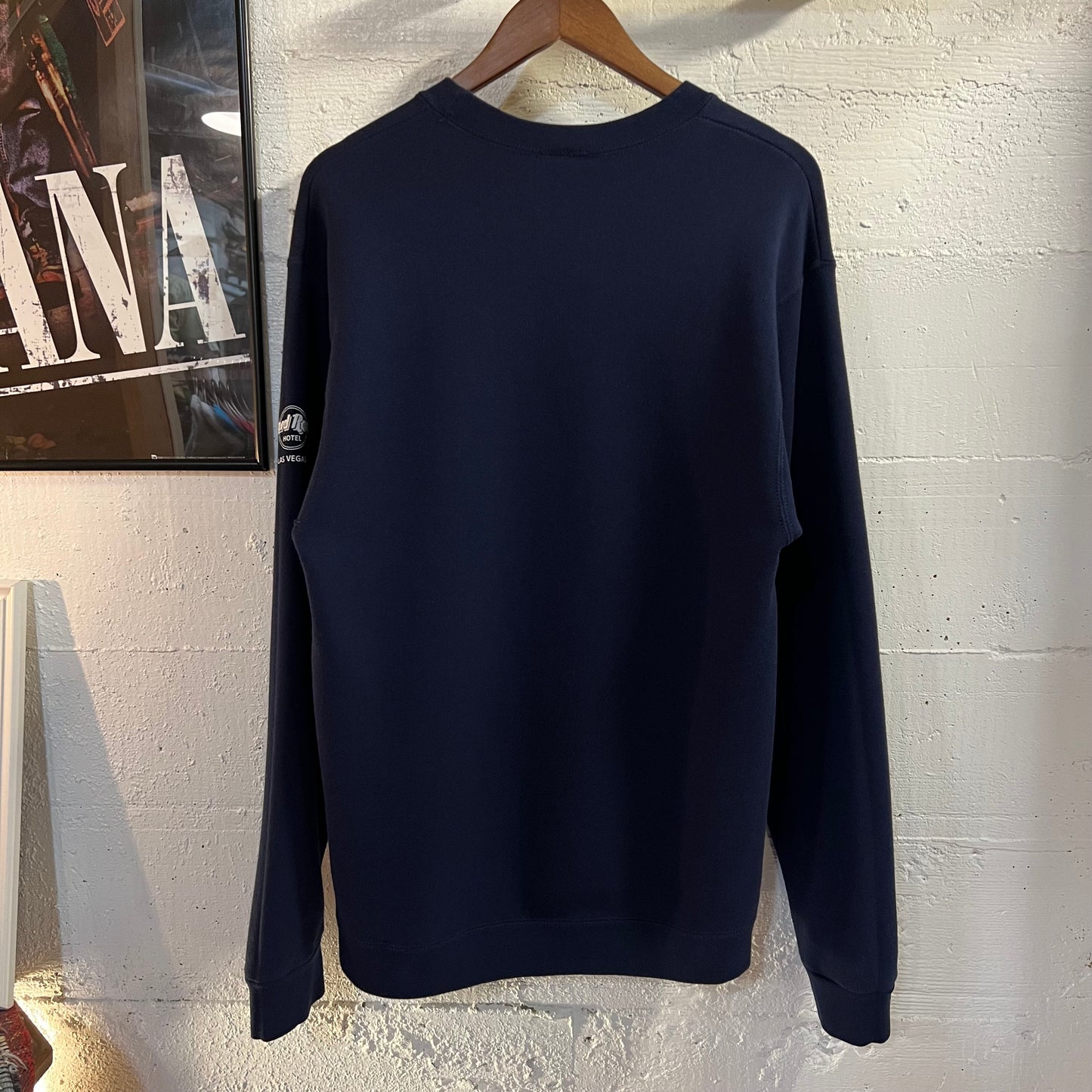 Vintage 90’s Hard Rock Hotel Las Vegas Crewneck Sweatshirt - Size Large - Made In USA - Navy/White
