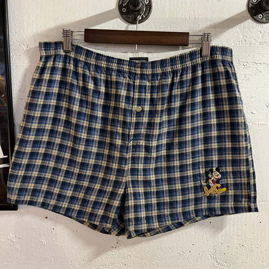 Vintage 90's Disney 'Mickey & Pluto' Plaid Appliqué Patch Boxer Shorts - Size Medium - 100% Cotton