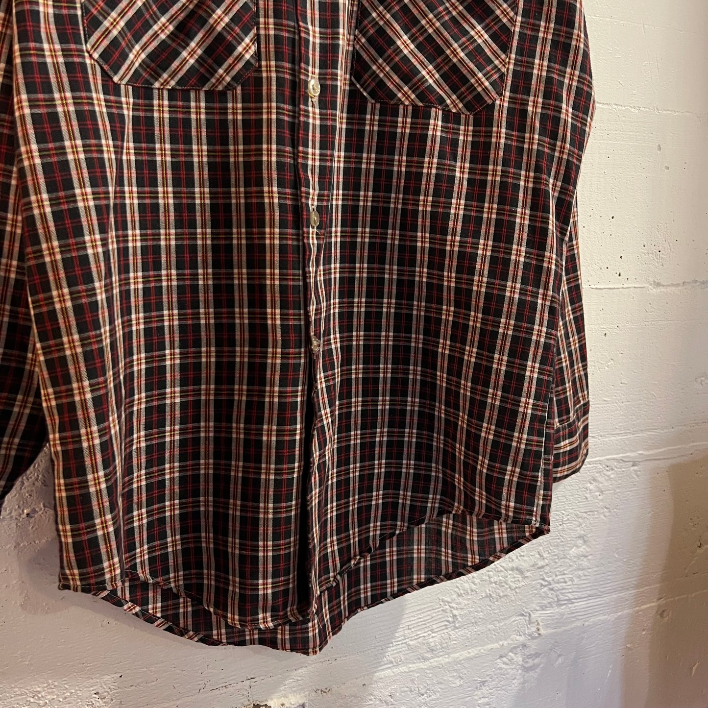 True Vintage 1970's JCPenney's Big Mac Plaid Button Up Flannel Shirt - Size Medium - Made In USA - Red/Navy/White