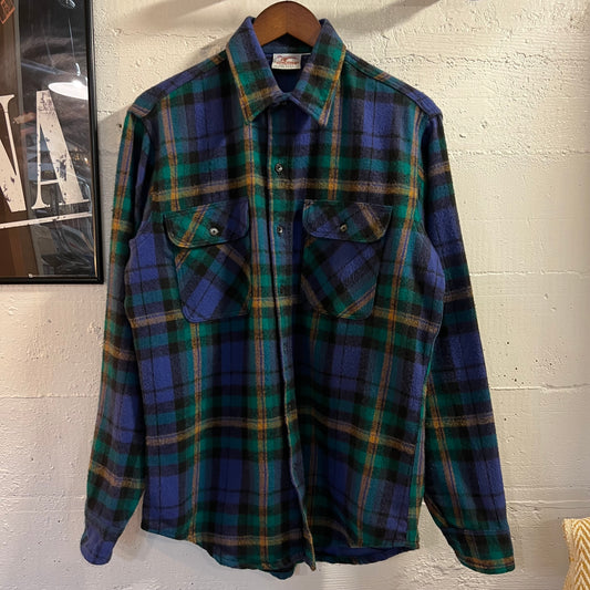 Vintage 80's Prentiss Outdoors Heavy Cotton Flannel Shirt - Size Large - Made In USA - Plaid/Multi