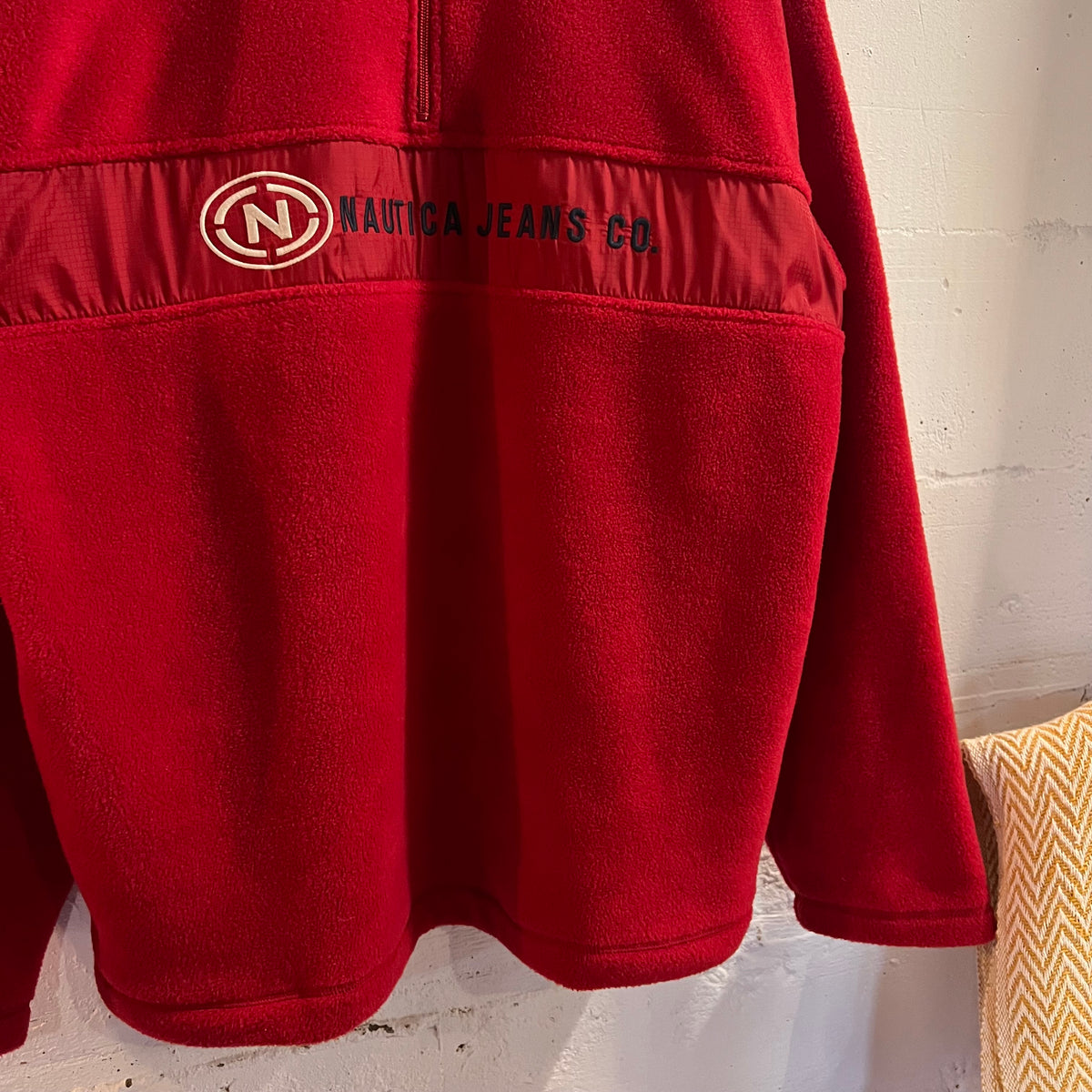 Vintage 90's Nautica Jeans Co. Half Zip Pullover Fleece - Size XL - Red/Navy/White