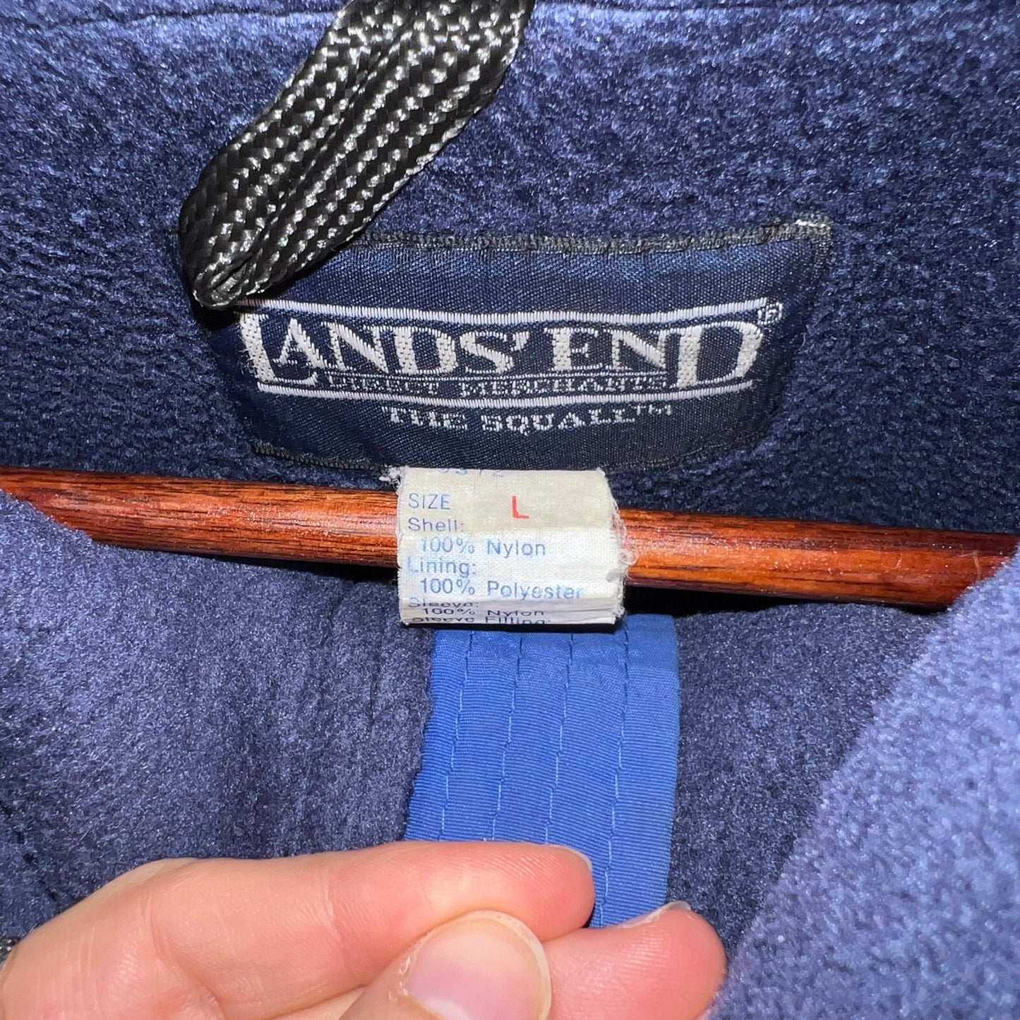 Vintage Distressed 90's Lands' End 'The Squall' Nylon Fleece Lined Jacket - Size Large - Made In USA - Blue
