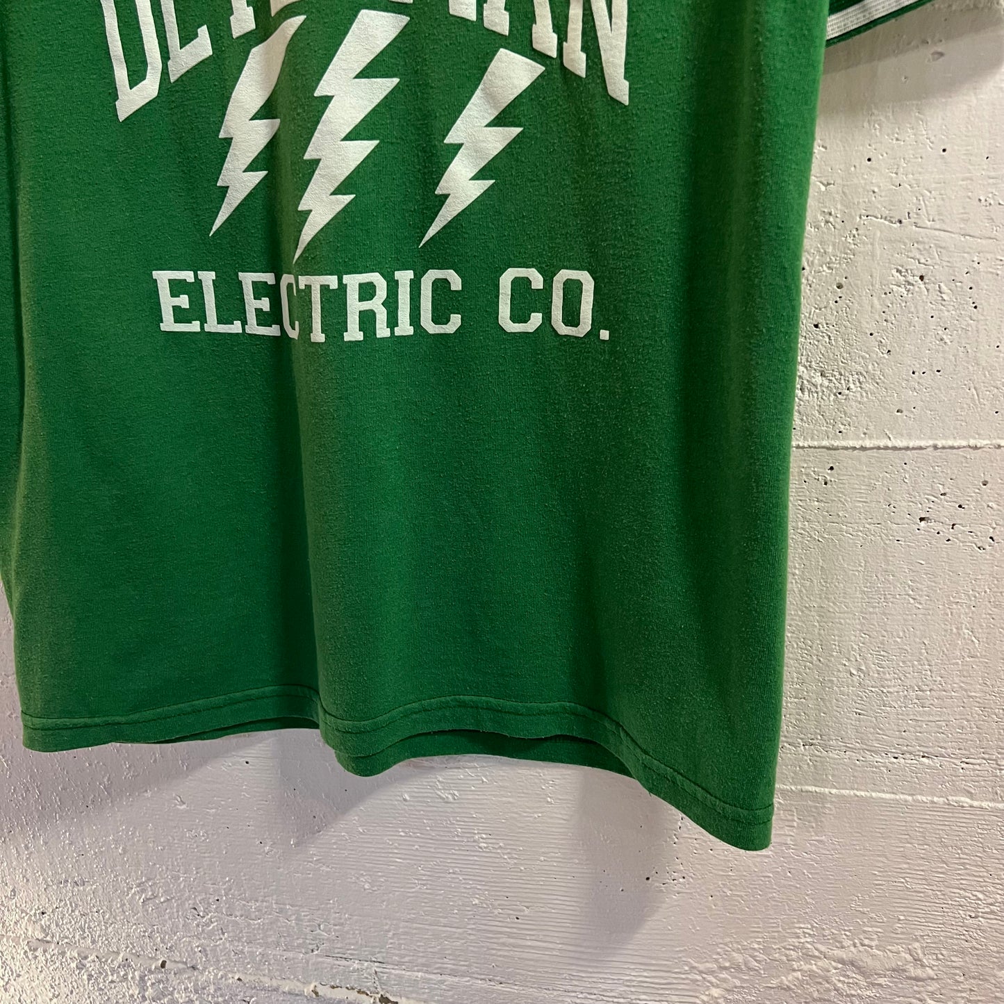 Vintage 80’s Determan Electric V-Neck Jersey Style T-Shirt - Size Medium - Green/White