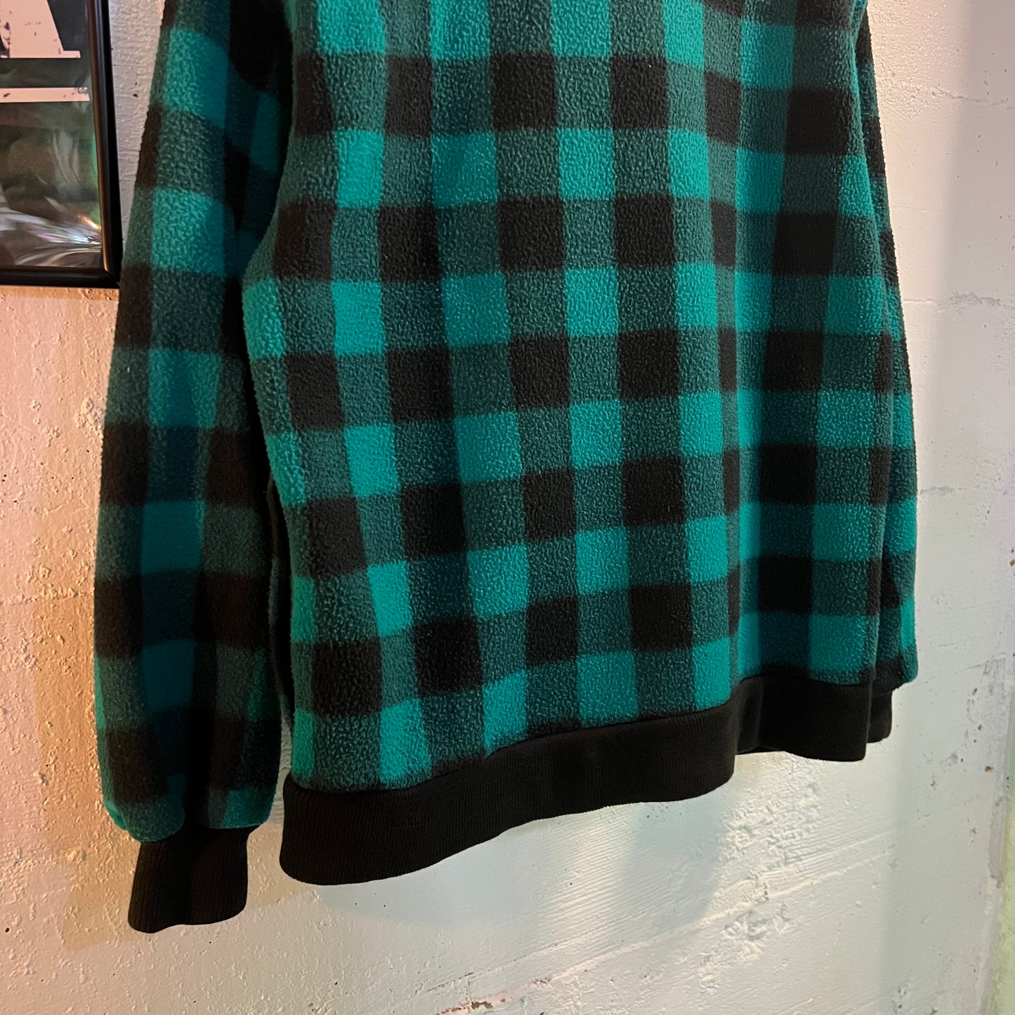 Vintage 90's Union Bay Buffalo Plaid Zip-Up Fleece Jacket - Size Large - Made In USA - Teal/Black