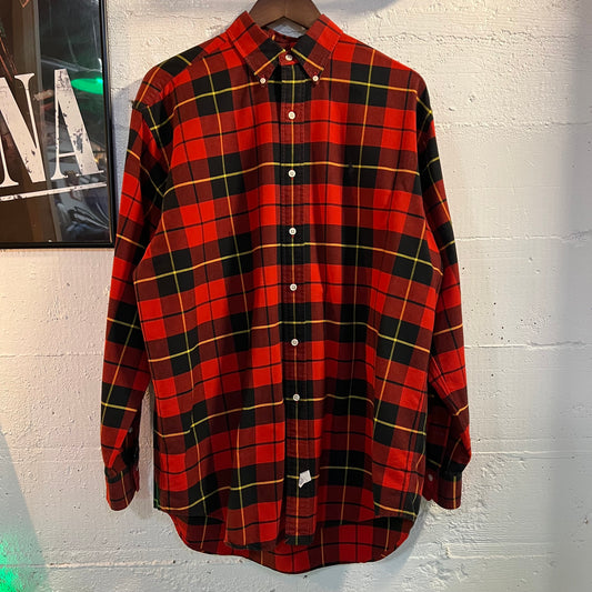 Vintage 90's Polo Ralph Lauren Plaid Button Down Oxford Shirt - Size Medium - Red/Black/Yellow