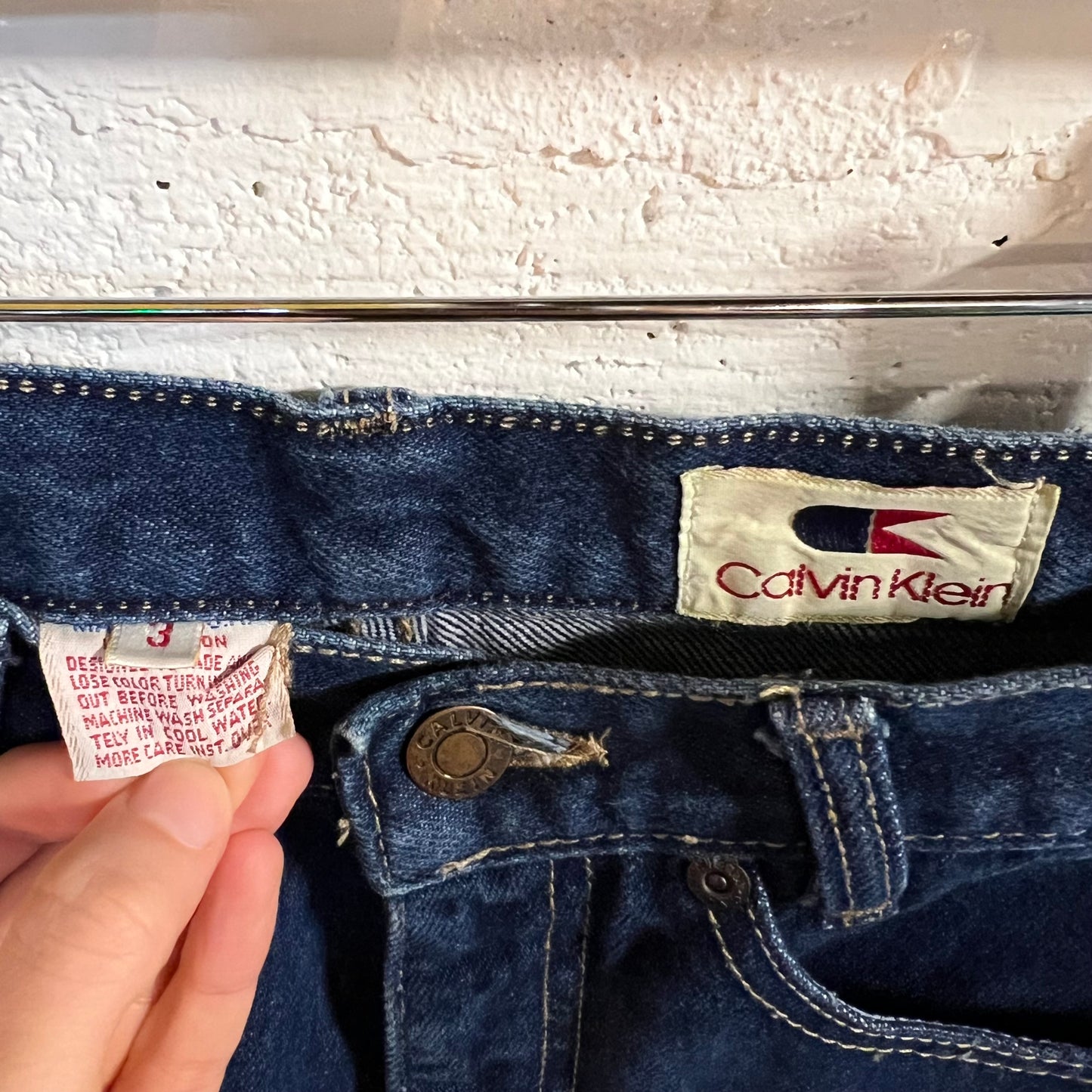 Vintage 1970's Calvin Klein High Rise Denim Jeans - Size 3 (23") - Made In USA - Talon Zipper - Dark Wash
