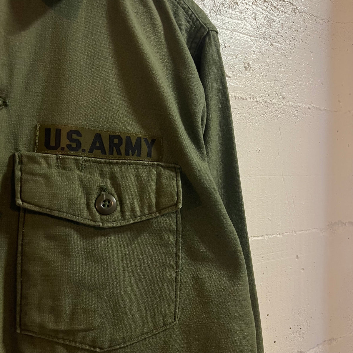 True Vintage 1970's U.S. Army OG-107 Cotton Sateen Class 1 Shirt - Size Large (16.5x32) - Made In USA - Cotton Sateen - Olive Drab