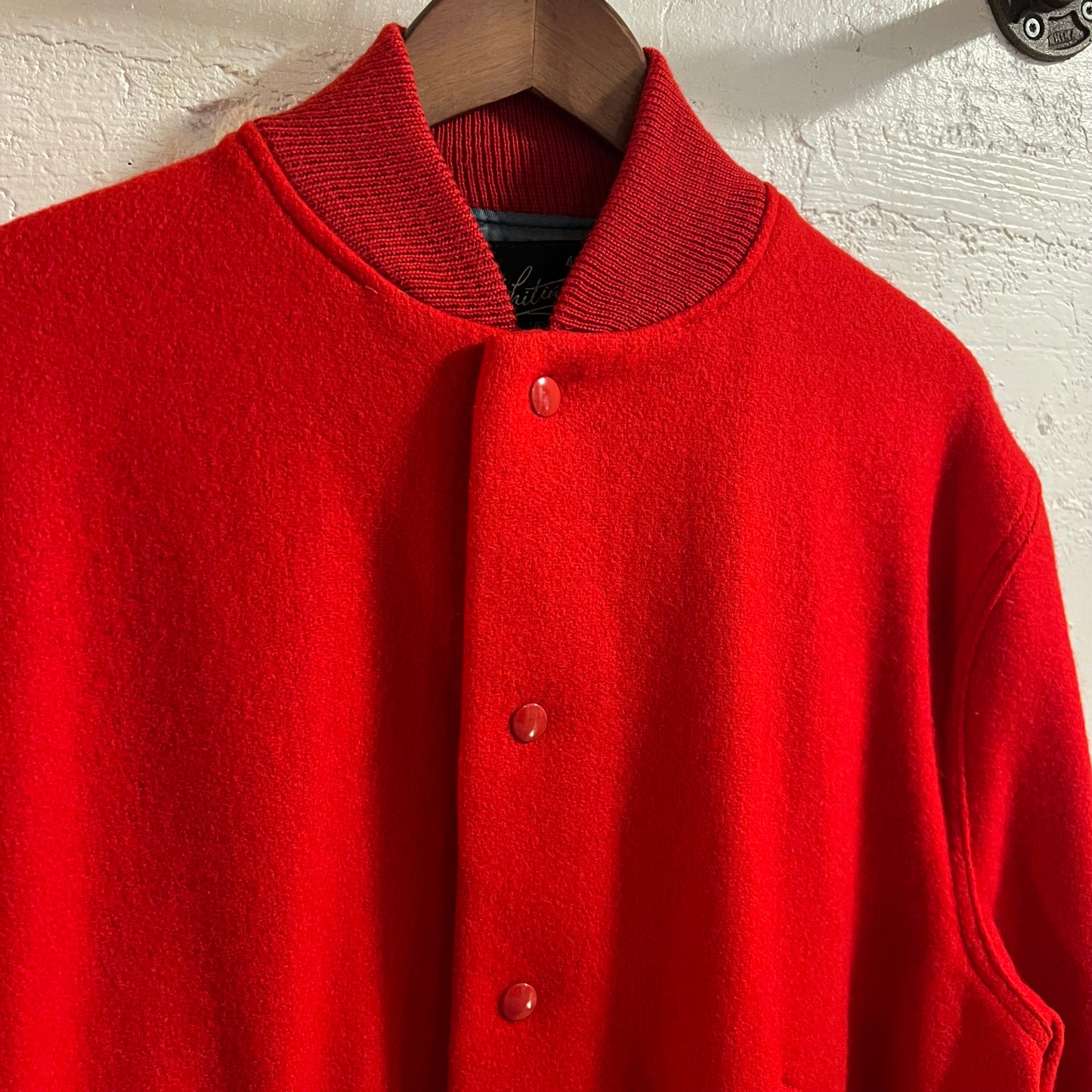 Vintage 1960's Whiting Los Angeles Wool Varsity Bomber Jacket - Size 48 (XL) - Made In USA - Red/Red/Red
