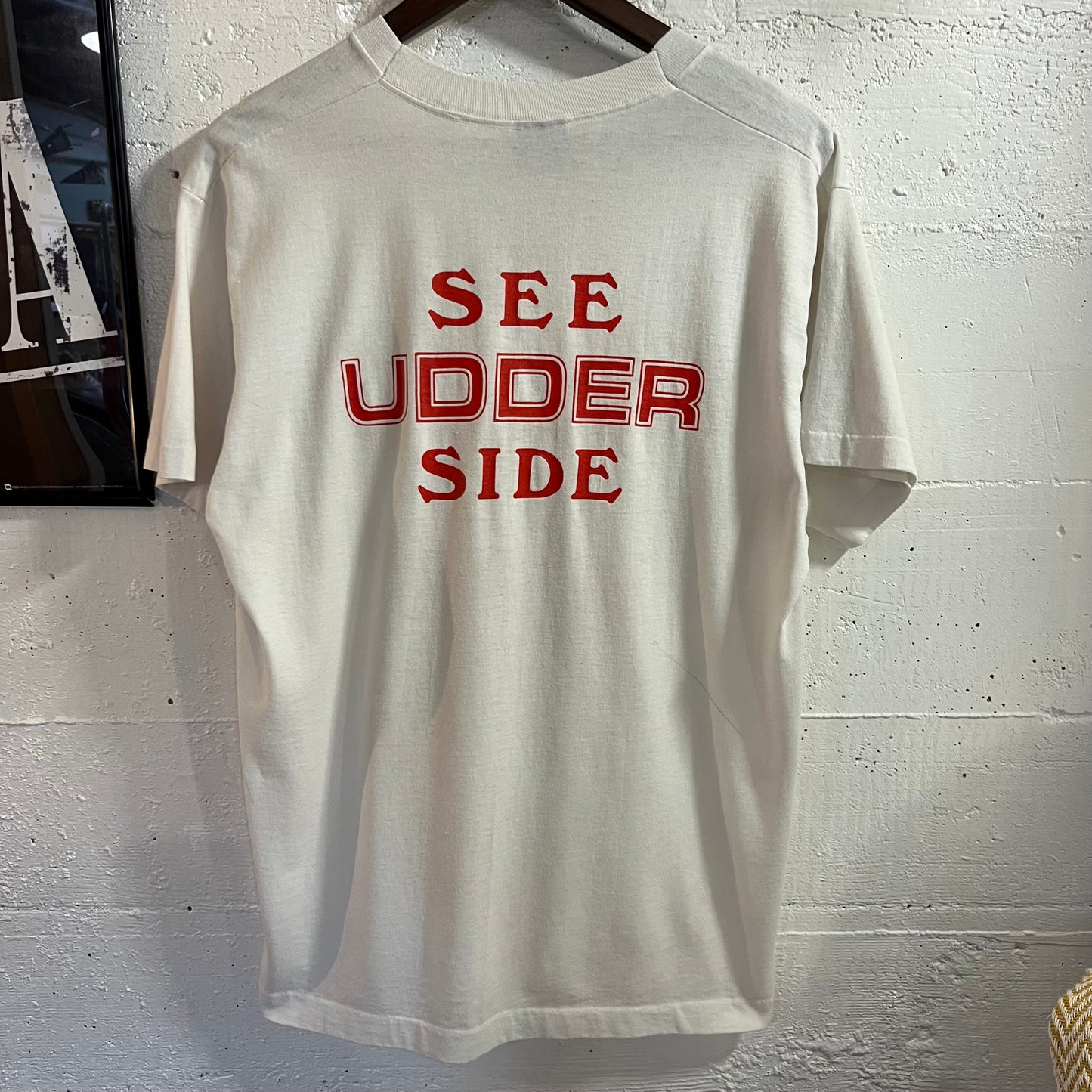 Vintage 80's Screen Stars Funny 'Get High On Milk' Single Stitch T-Shirt - Size XL - Made In USA - White/Red