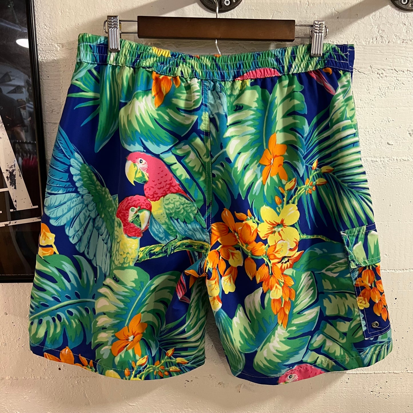 Polo Ralph Lauren Swimwear Tropical Print Swim Trunks - Size Medium - Blue/Multi