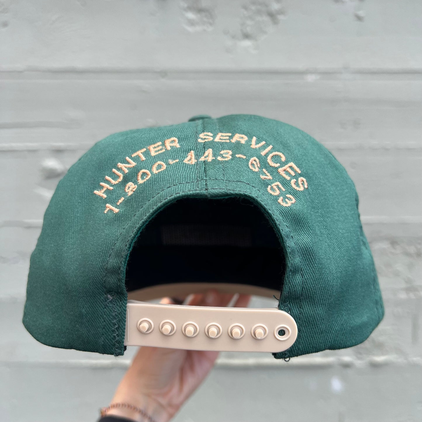 Vintage Embroidered Whitetail Secrets ‘Hunter Services’ 6-Panel Snap Back Trucker Hat - One Size Fits All - Made In USA - Green/Tan/Black