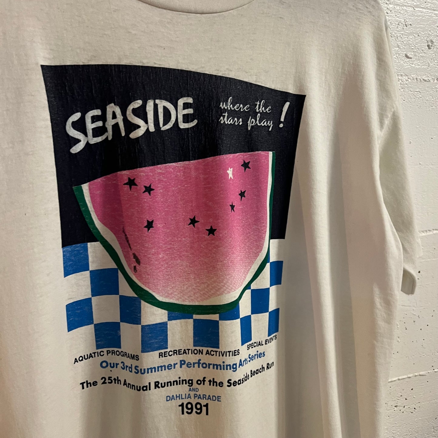 Vintage 1991 Distressed Seaside Souvenir Single Stitch T-Shirt - Size Large - Made In USA - White