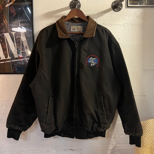 Vintage 90's M.A. Klein Distressed North Coast Salmon Rendezvous  Blanket Lined Canvas Work Jacket - Size XL - Union Made In USA - Black/Brown