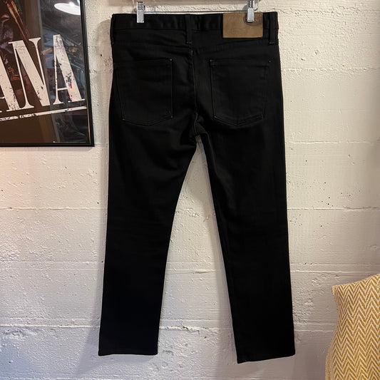 Pre-Owned Naked & Famous Denim Skinny Guy 'Black Power Stretch' Denim Jeans - Size 32" x 29" - Made In Canada - Black