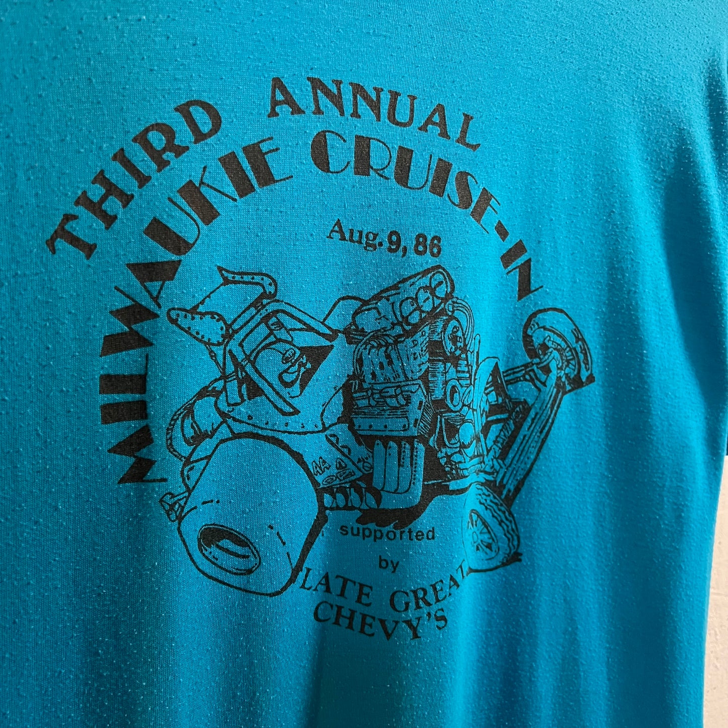 Vintage 1986 3rd Annual Milwaukie Cruise-In Single Stitch T-Shirt - Size Large - Made In USA - Blue/Black