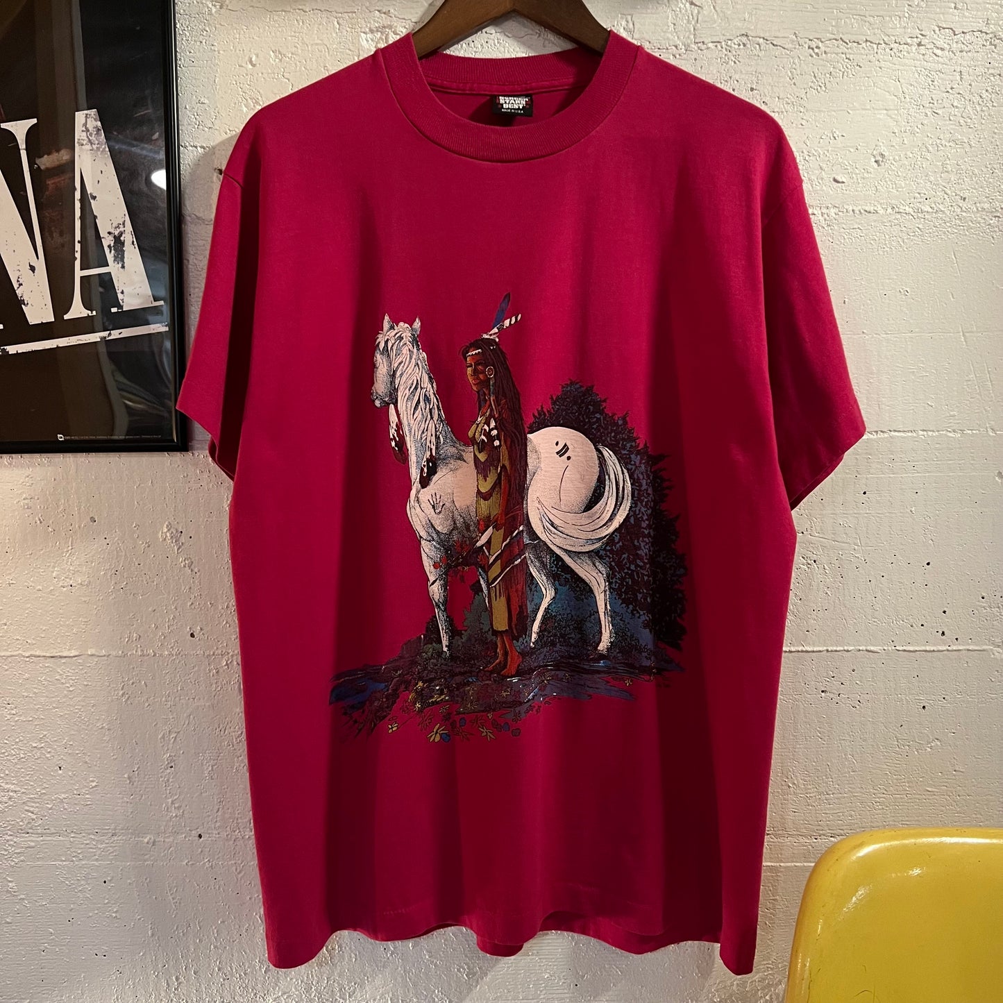 Vintage 80’s/90’s Native Art Graphic Single Stitch T-Shirt - Size XL - Made In USA - Pink/Multi