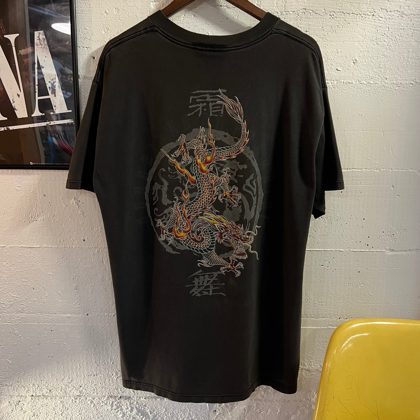Vintage 90’s Guardians Of Paradise Dragon Graphic Light Reflective T-Shirt - Size XL - Faded Black/Multi