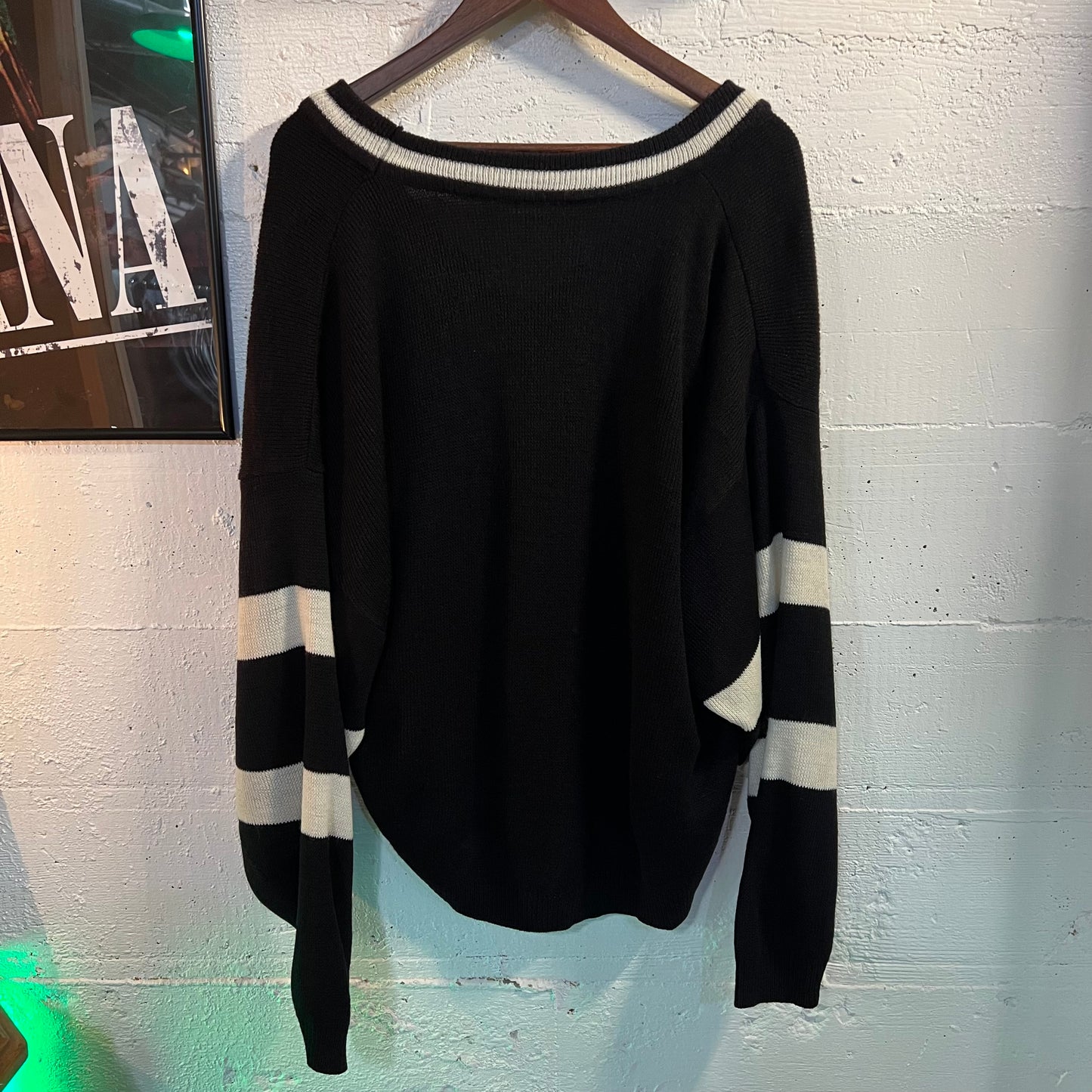 Vintage V-Neck Union Made Knit Acrylic Cheerleader Style Sweater - Size Large - Union Made In USA