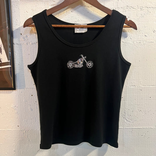 Vintage Simply Hot Bedazzled Motorcycle Tank Top - Size Large - Made In USA - Black