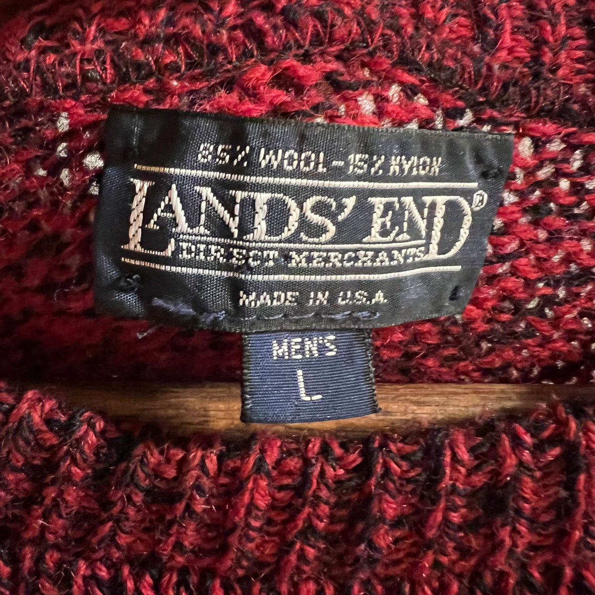Vintage 80’s/90’s Lands’ End Heathered Wool Knitted Sweater - Size Large - Made In USA - Maroon/Black