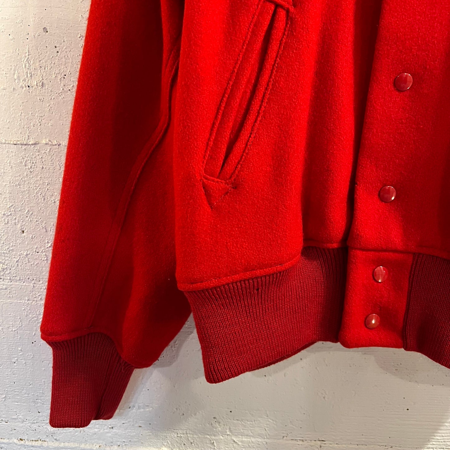 Vintage 1960's Whiting Los Angeles Wool Varsity Bomber Jacket - Size 48 (XL) - Made In USA - Red/Red/Red