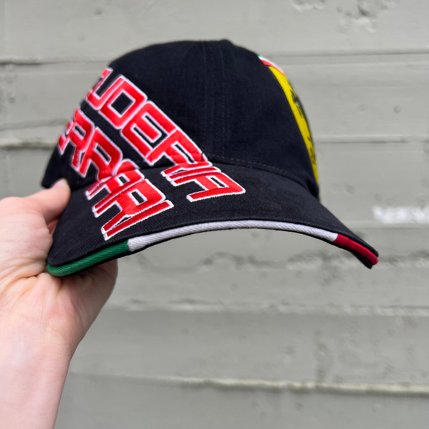 Vintage 2000's Embroidered Scuderia Ferrari Velcro Strap Back Baseball Hat - One Size Fits All - Black/Red/White/Yellow/Green
