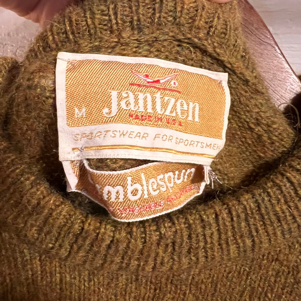 Vintage 60’s Jantzen Fair Isle Yoked Ski Patterned Raglan Sleeve Knitted Sweater - Size Medium - Made In USA - Mustard Yellow/Green