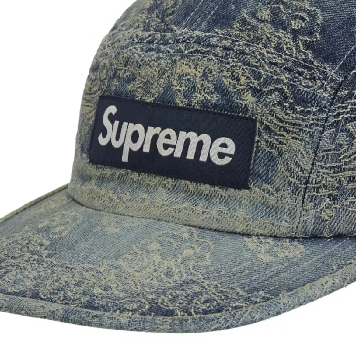 *New* Supreme Jacquard Denim Bandana Camp Cap - O/S - Dirty Indigo - Made In USA - SS25