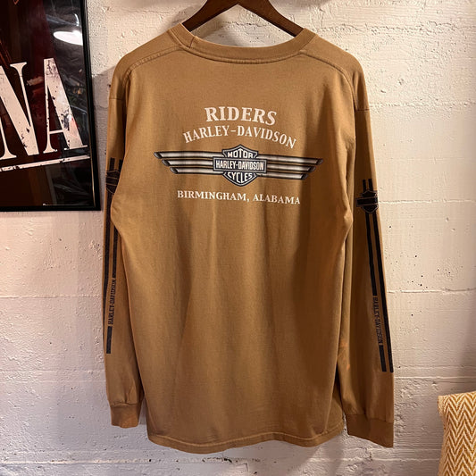 Vintage 2004 Harley Davidson ‘Riders’ Birmingham, Alabama Long Sleeve T-Shirt - Size Large - Tan/Grey