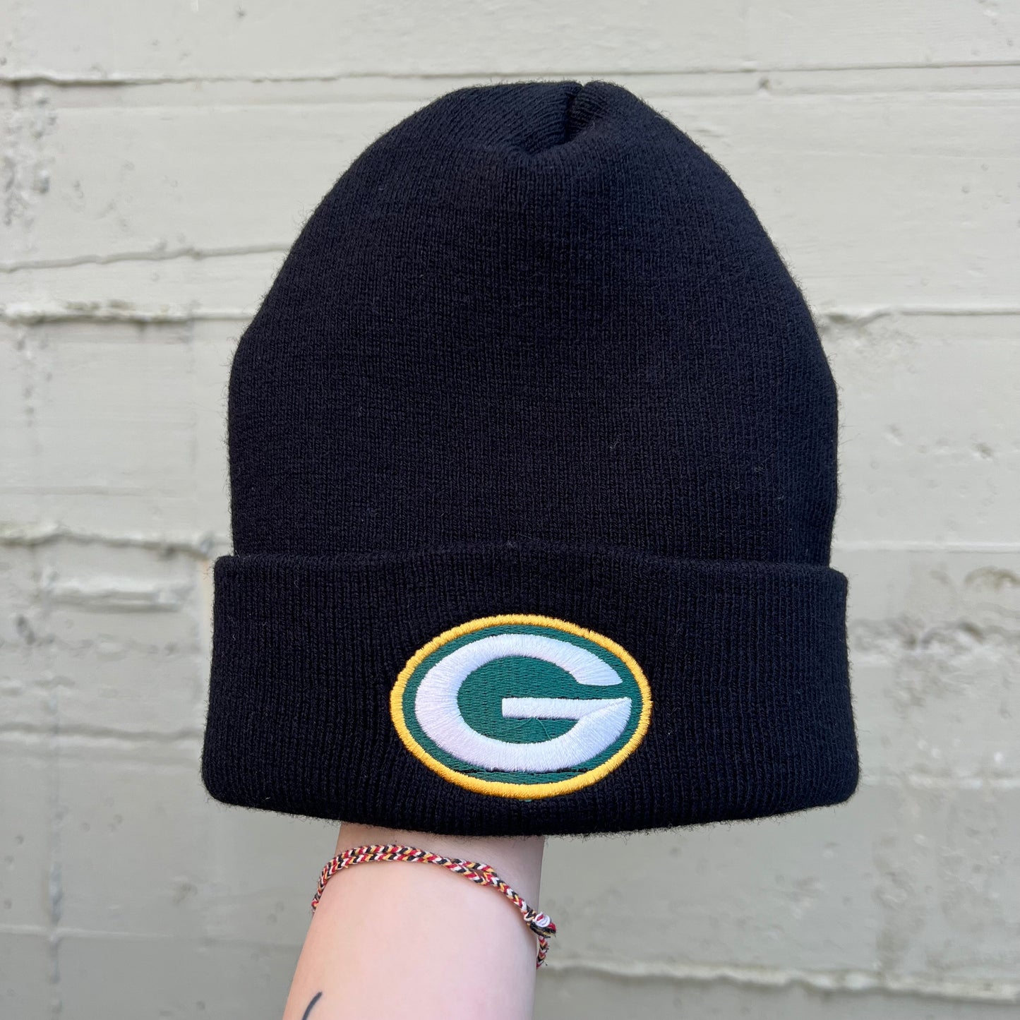 Vintage 90's Green Bay Packers Embroidered 'G' Logo Watch Cap Style Cuff Beanie - O/S - Black/Green/Yellow