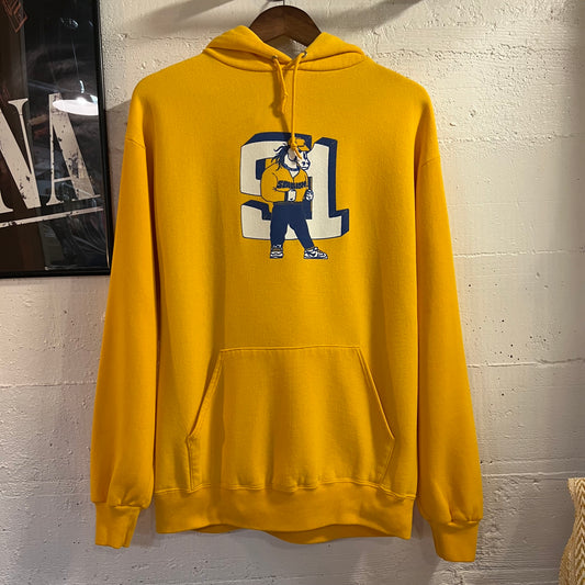 Vintage 1991 Stallion High School Seniors Hoodie Sweatshirt - Size XL - Made In USA - Yellow/White/Blue