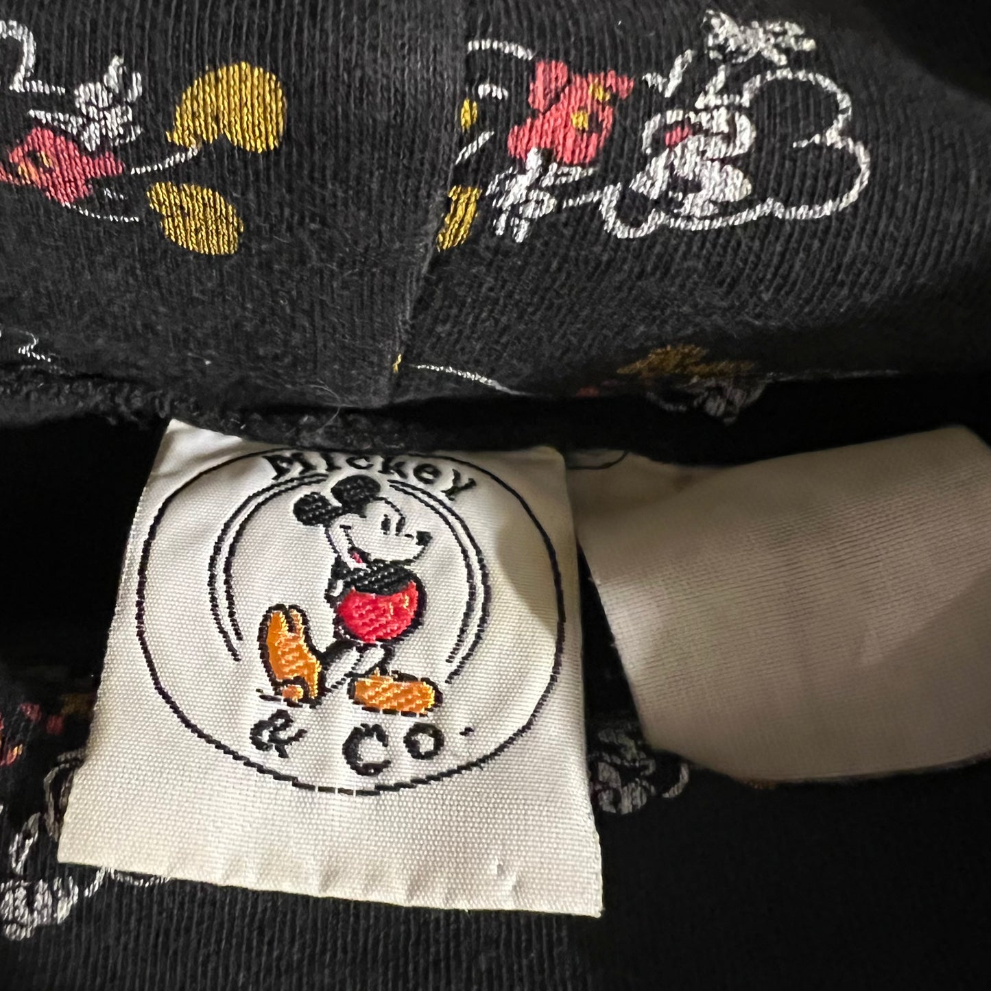 Vintage 80’s Disney Mickey Mouse All Over Print Long Sleeve Turtle Neck Shirt - Size Small - Black/White/Red/Yellow