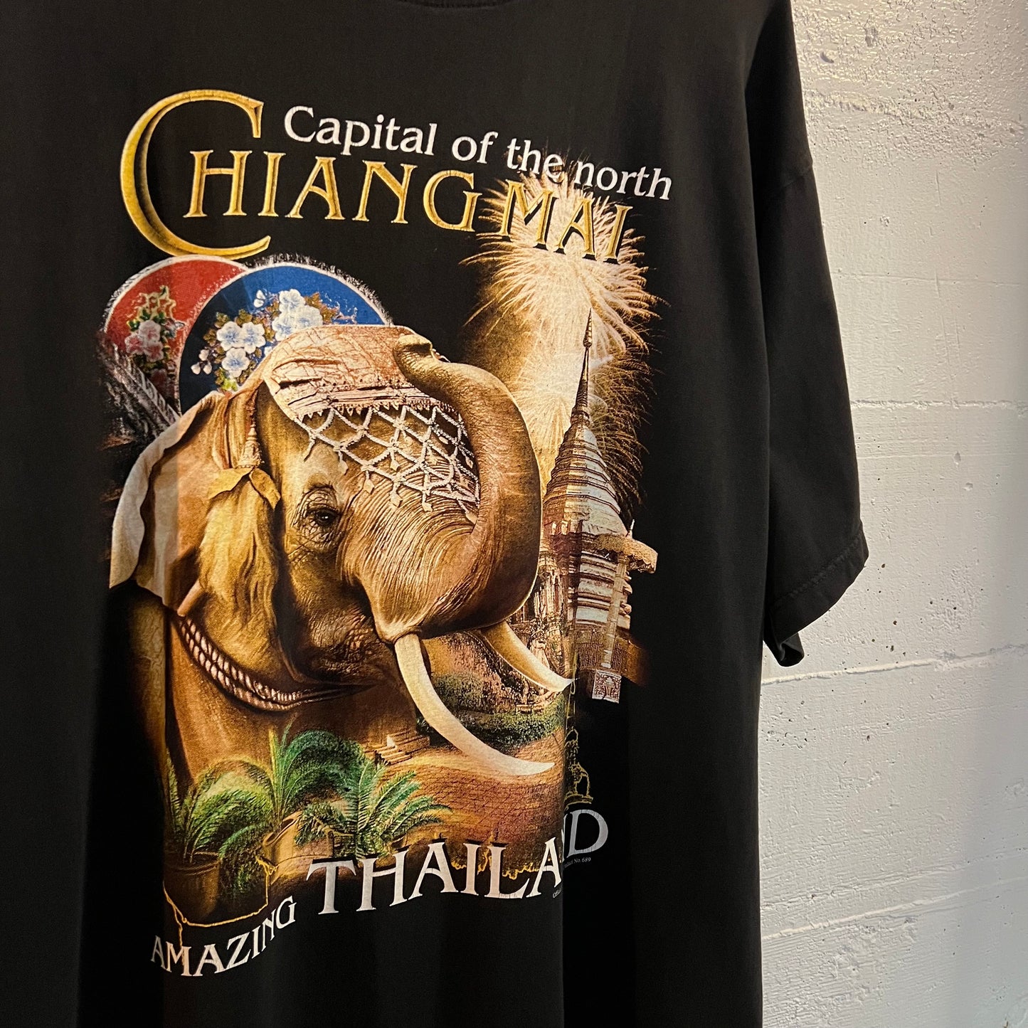 Vintage 90's Joligolf Thailand 'Chiang Mai' Elephant T-Shirt - Size XL - Black