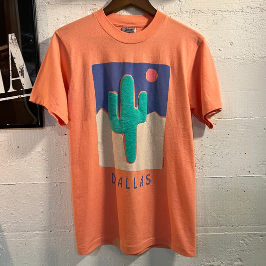 Vintage Dallas,Texas Art Single Stitch T-Shirt - Size Medium - Made In USA - Pink/Multicolor