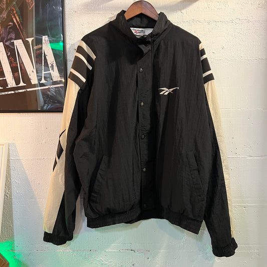 Vintage 90's Reebok Colorblocked Embroidered Sleeve Logo Windbreaker Jacket - Size XL - Black/White