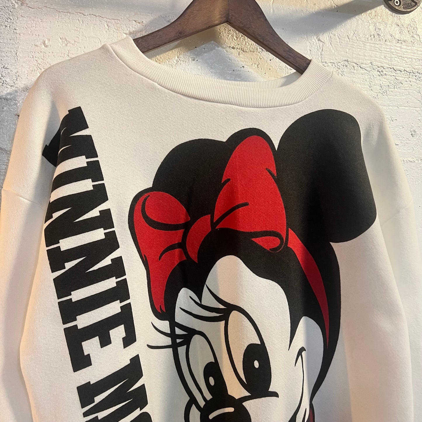 Vintage 80’s Disney Large Print Minnie Mouse Crewneck Sweatshirt - Size Medium - Made In USA - White/Black/Red