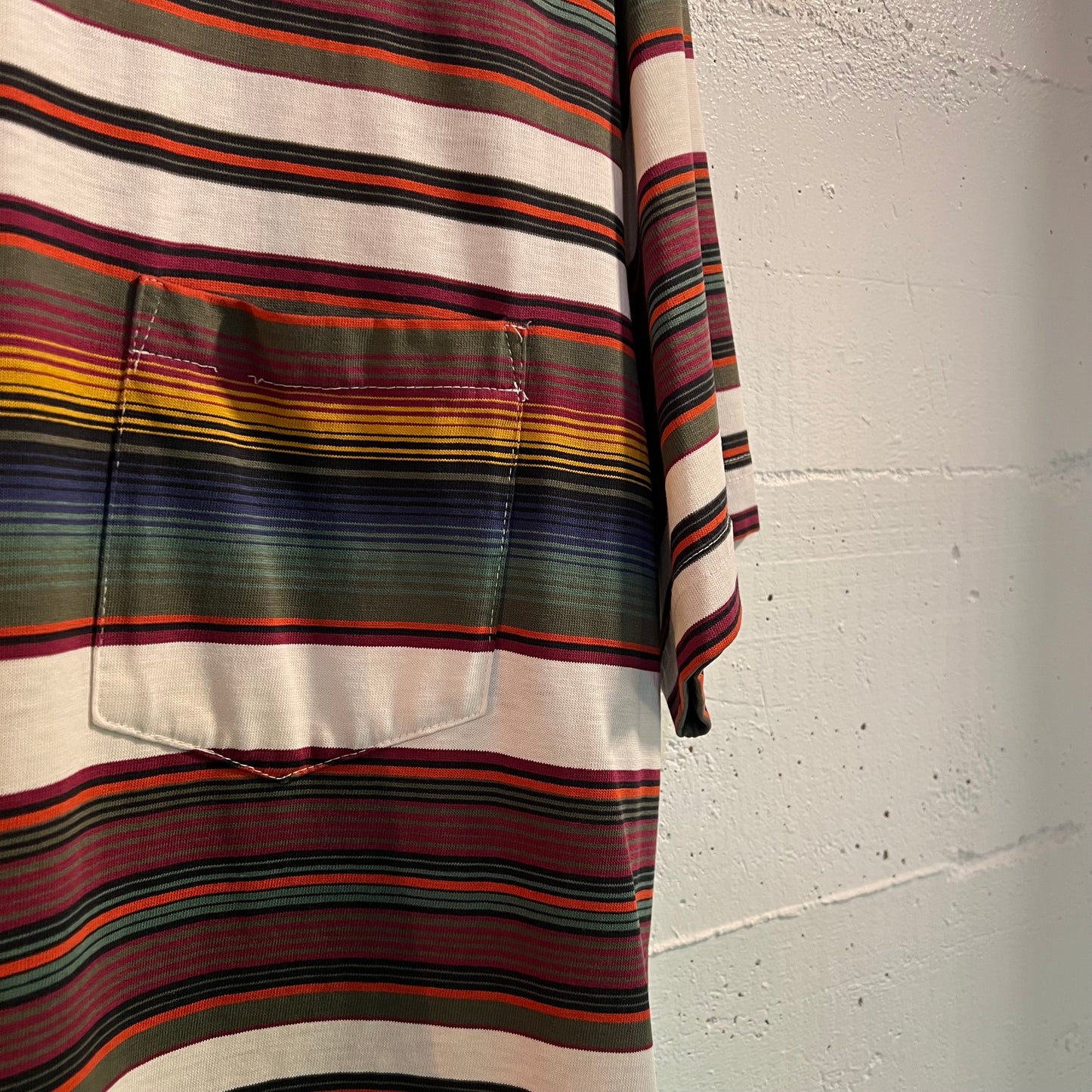 Vintage 80's Stüssy Embroidered Crown Striped Tom Tom Pocket T-Shirt
 - Size Medium - Made In USA