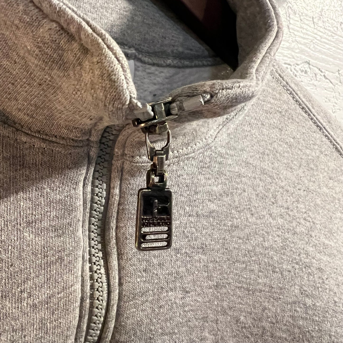 Vintage Russell Athletic Distressed Quarter Zip Sweatshirt - Made In USA - Size XL - Light Heather Grey