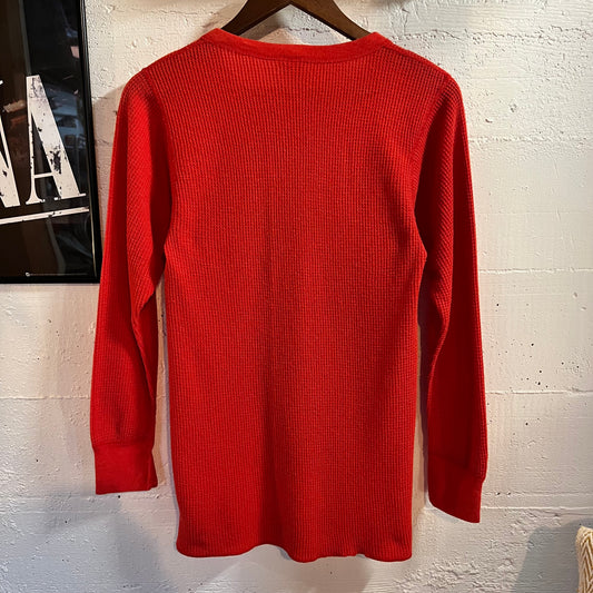 Vintage 80’s J.E.Morgan’s Long John’s Waffle Knit Long Sleeve Henley Thermal Shirt - Size Large - Made In USA - Red