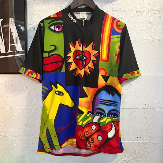 Vintage 1996 Sugoi Joe Average Pop Art Short Sleeve Cycling Jersey - Size XL - Made In Canada