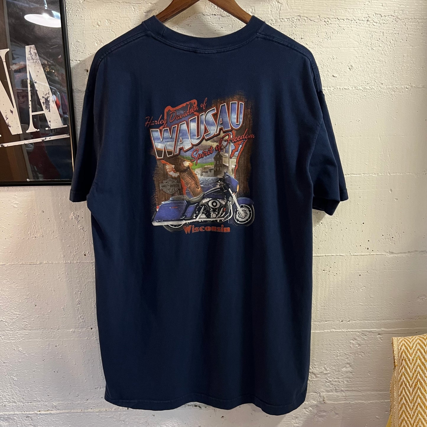 2008 Harley Davidson Wausau, Wisconsin Graphic T-Shirt - Size XL - Navy/Multi