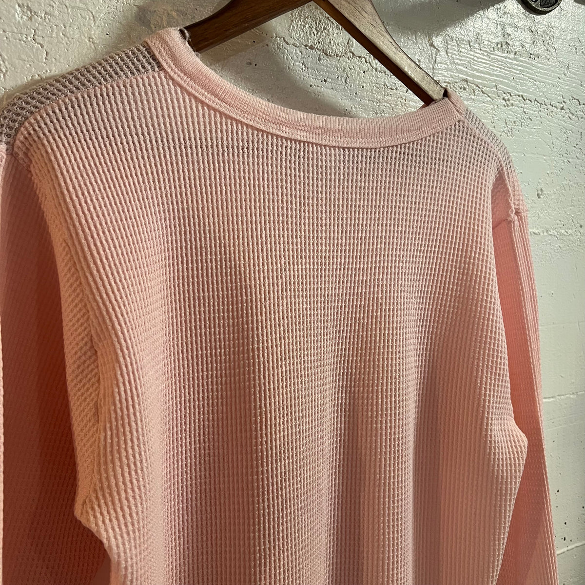 Vintage Pink Waffle Knit Thermal Shirt - Size 44/46 (XL) - Made In USA - Pink