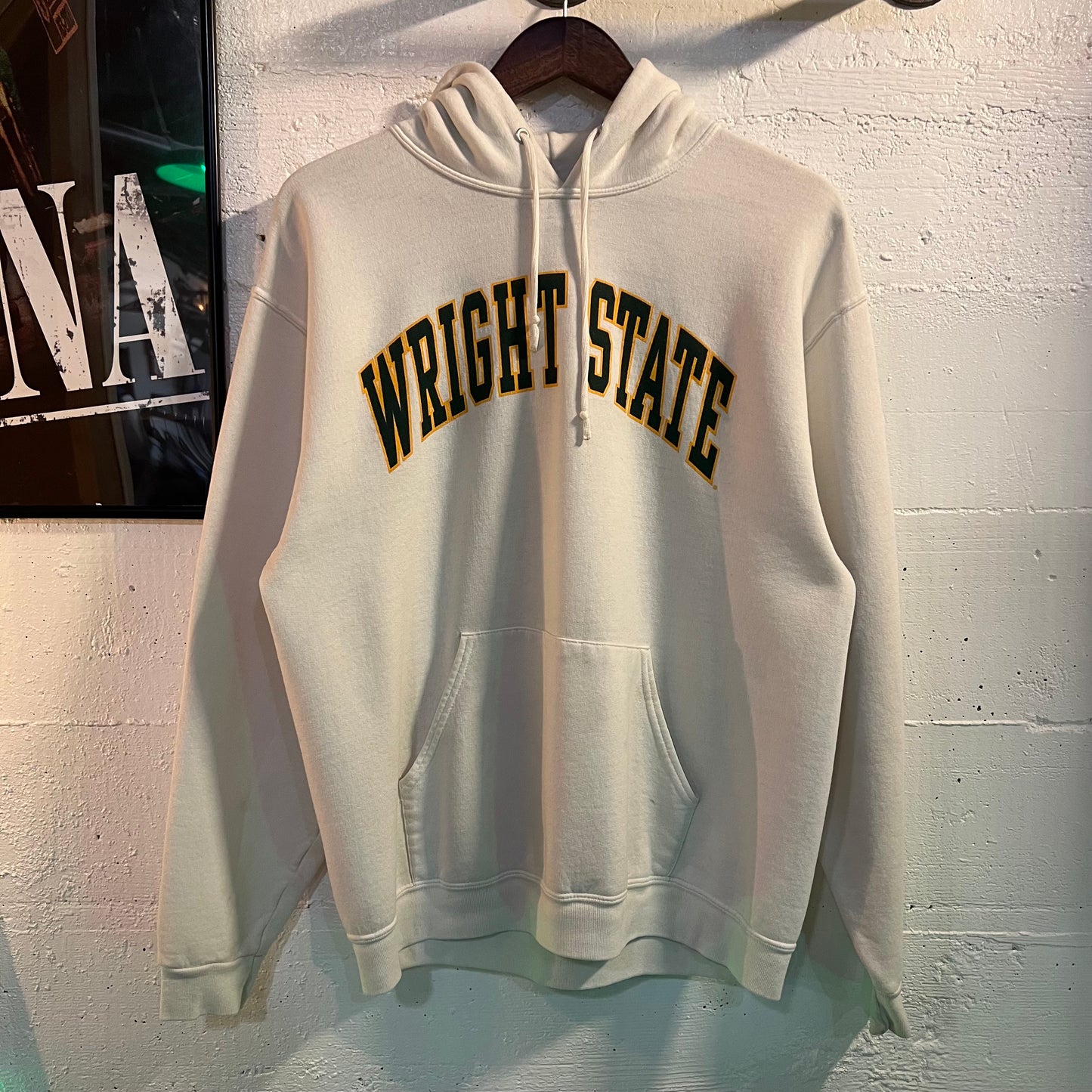 Vintage 2000's Wright State Collegiate Arch Logo Hoodie - Size Large - White/Green/Yellow - Distressed