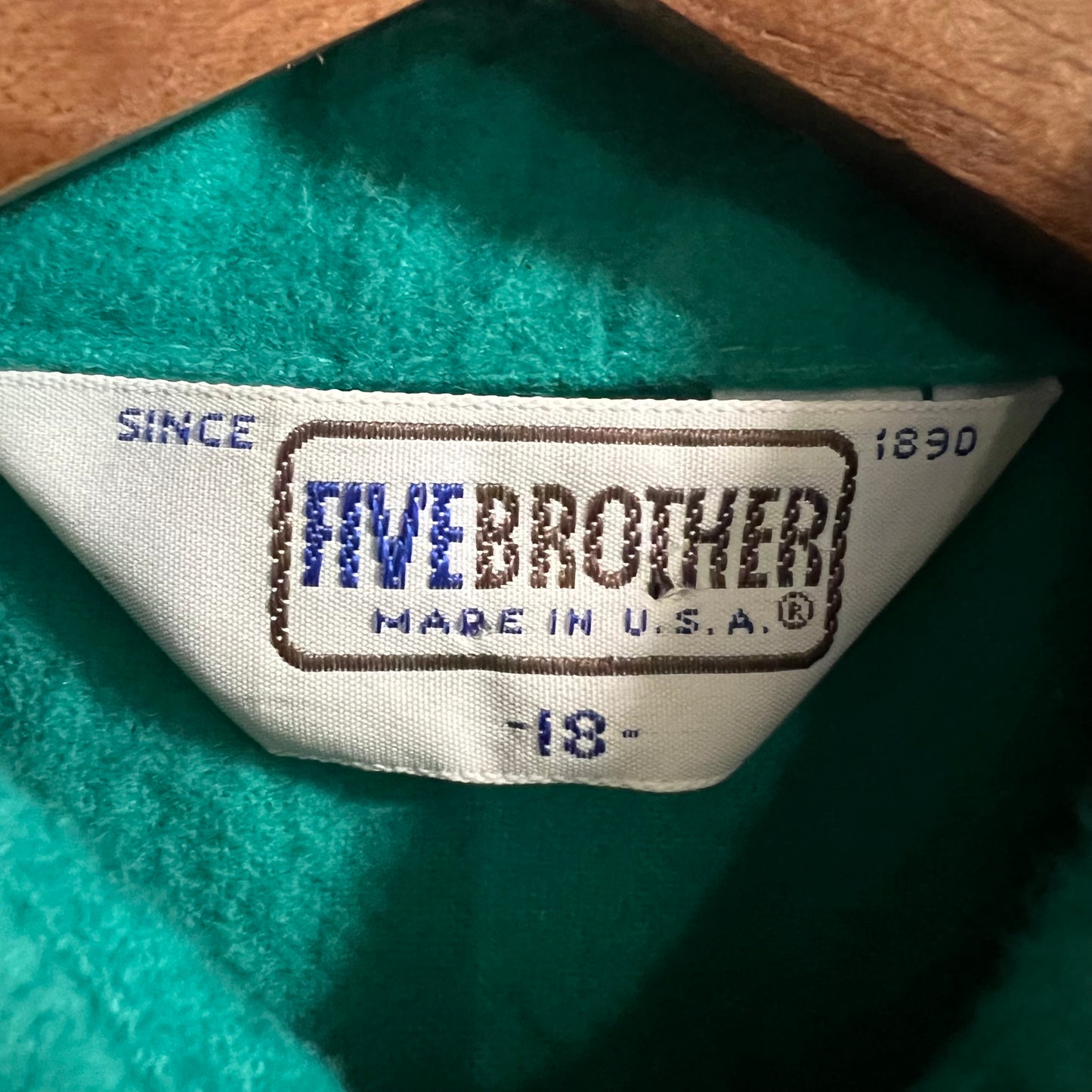 Vintage 70’s/80’s Five Brothers Chamois Cloth Long Sleeve Button Up Shirt - Size XS - Union Made In The USA - Kelly Green