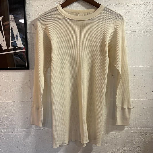 Vintage 80's Sportswear Waffle Knit  Long Sleeve Thermal Shirt - Size Medium - Made In USA - Off-White/Cream