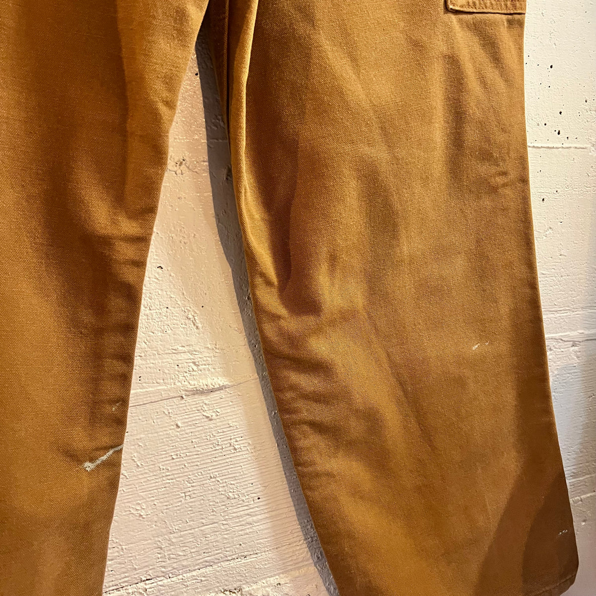 Distressed Carhartt Duck Canvas Original Dungaree Fit Carpenter Work Pants - Size 32" x 29" - 100% Cotton - Tan - B11-BRN