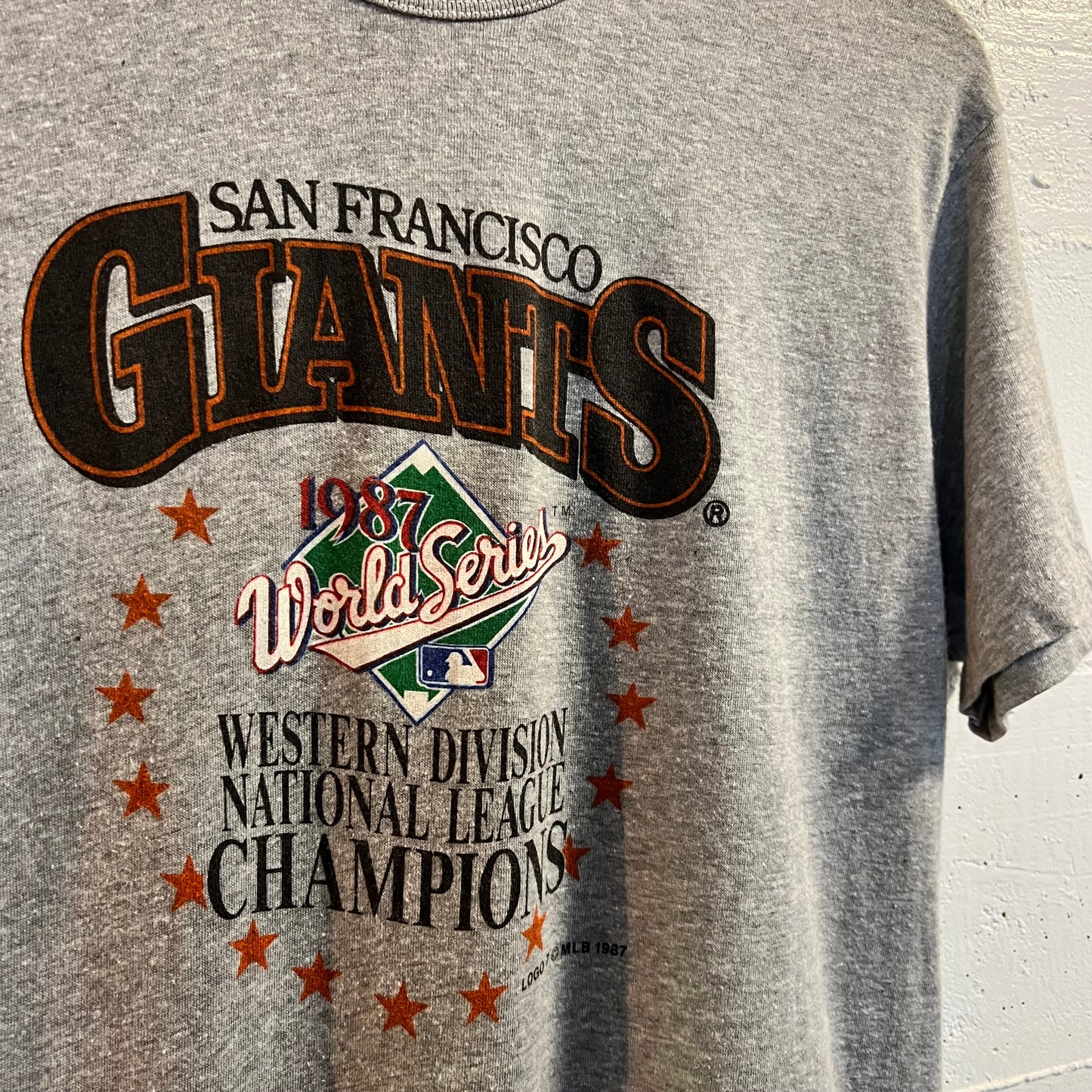 Vintage 1987 San Francisco Giants World Series Single Stitch T-Shirt - Size Large - Made In USA - Grey/Multicolor